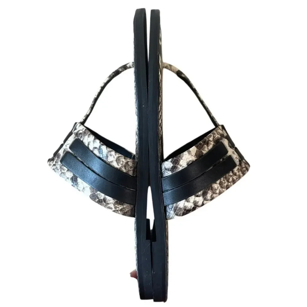 Tory Burch Leigh Thong Sandals 8.5 Roccia Snakeskin Black Logo
